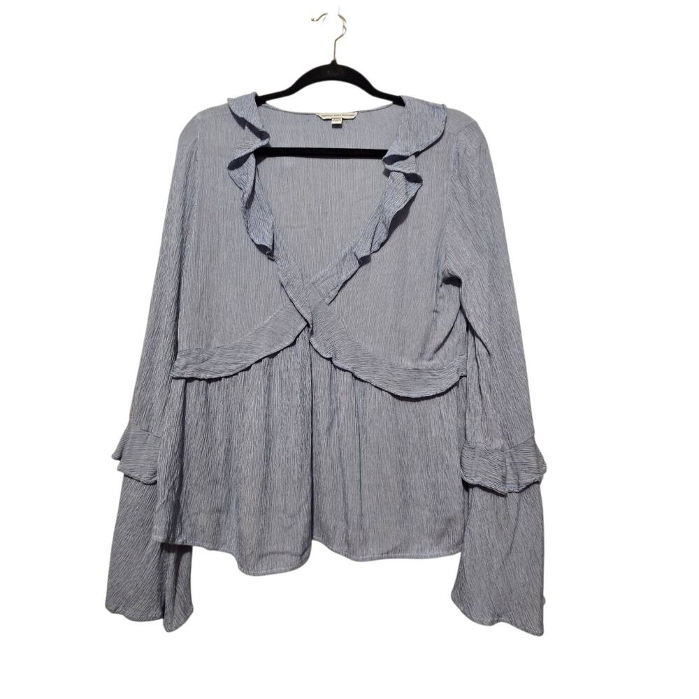 American Eagle Ruffled Baby Doll Blouse Womens SM Blue Bell Sleeve 90s Y2K Retro